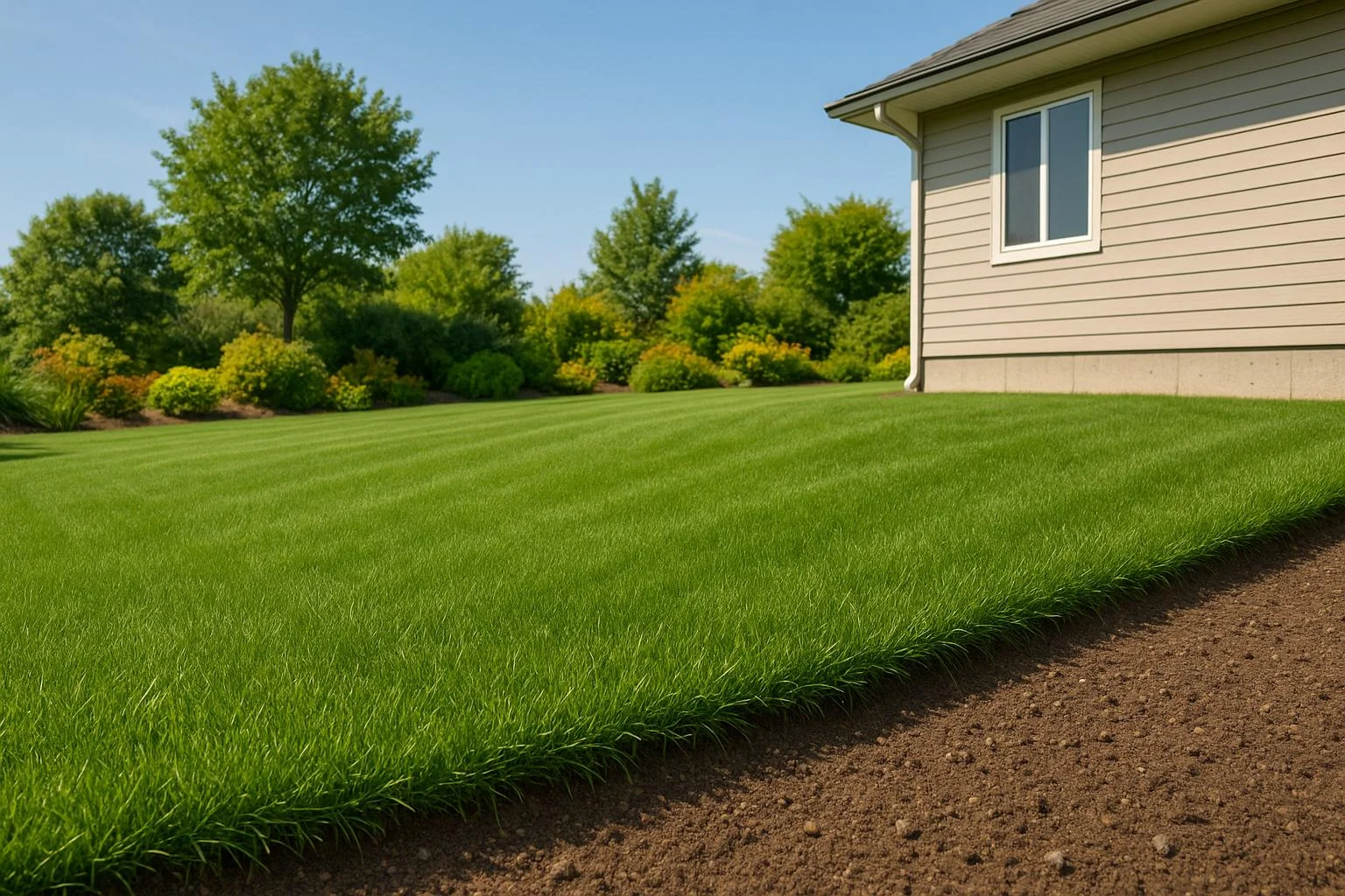 Properly graded outdoor property with a stable patio area and landscaped surroundings