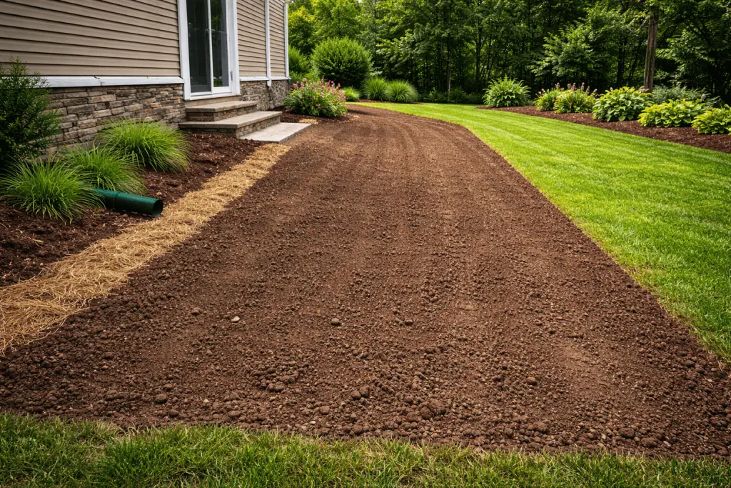 Yard grading path leading toward a residential home in Greensboro NC