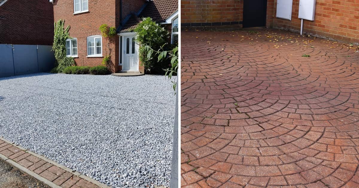 Before and after driveway transformation with improved surface and landscaping