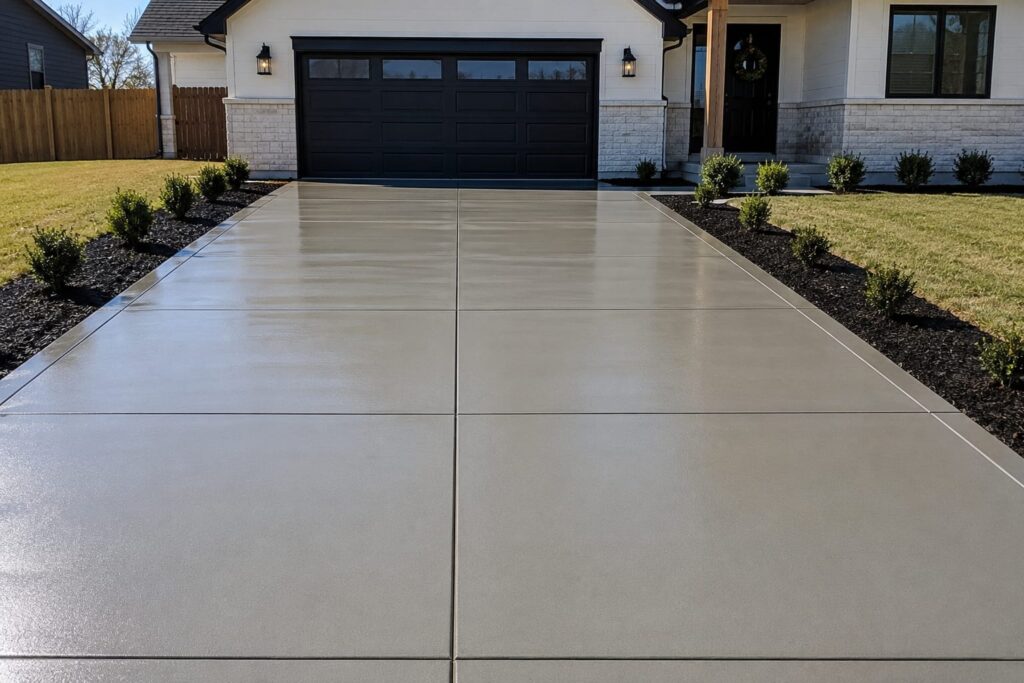 Concrete driveway bordered by green grass and well-maintained landscaping in Greensboro, NC