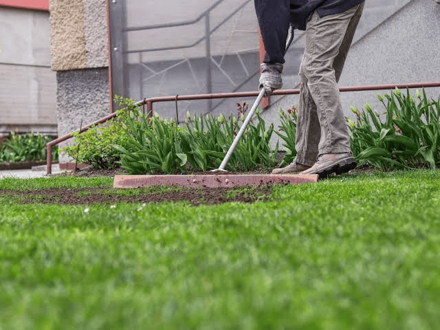 Man digging and removing grass for driveway site preparation